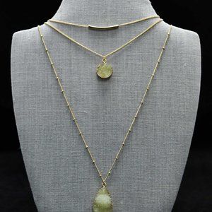 Adjustable 3 layers gold plated green stone necklace